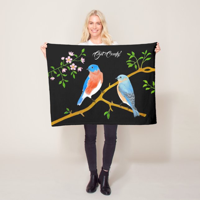 Couverture Polaire Paire d'oiseaux bleus noirs (En situation)