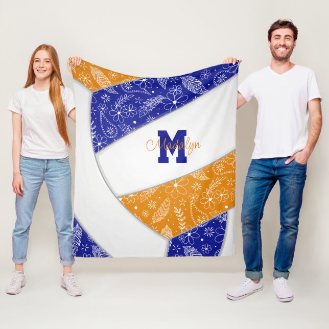 Couverture Polaire paisley doodle motif bleu orange volleyball (En situation)