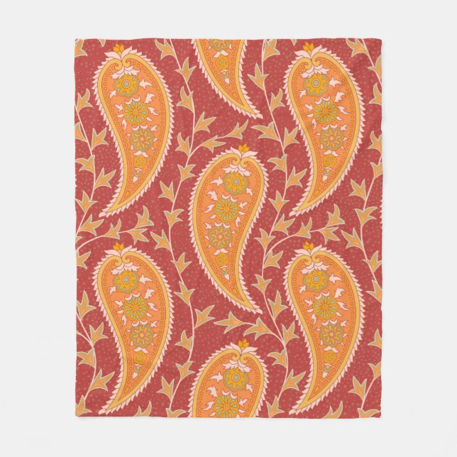 Couverture Polaire Paisley motif. Concombre turc. Maroon-orange c (Devant)