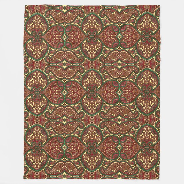 Couverture Polaire Paisley victorien motif élégant rouge vert or (Devant)