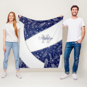 Couverture Polaire paisleys floral motif marine bleu blanc volleyball