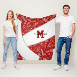 Couverture Polaire paislies plumes fleurs motif volleyball rouge
