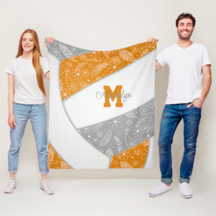 Couverture Polaire paislies plumes motif orange gris volleyball