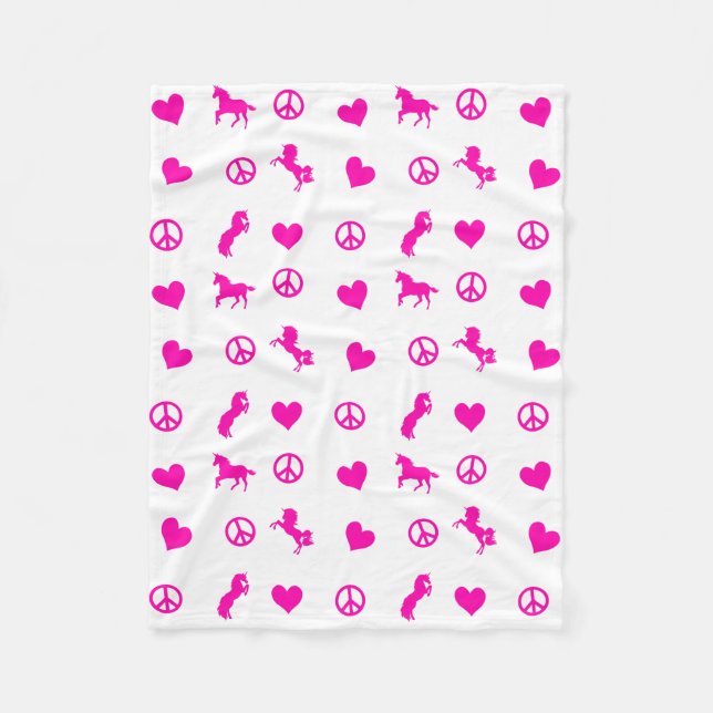 Couverture Polaire Paix, amour et licornes roses, aussi ! (Devant)