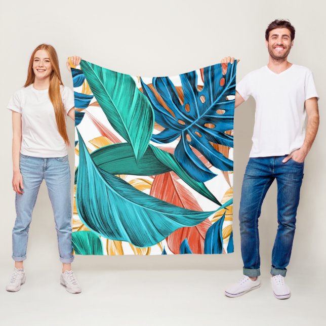 Couverture Polaire Palmier exotique tropical et feuille (En situation)