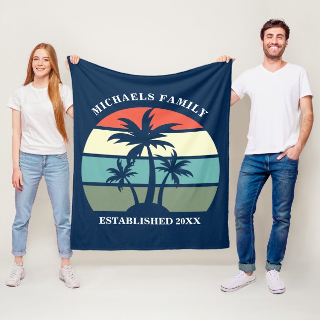 Couverture Polaire Palmier Tropical Coucher de soleil Custom Blue Bea (En situation)