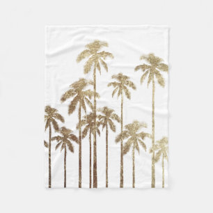 Couverture Polaire Palmiers tropicaux d'or fascinant sur le blanc