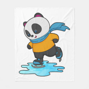 Couverture Polaire Panda au patinage sur glace avec patins sur glace