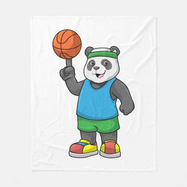 Couverture Polaire Panda aux sports avec basket-ball (Devant)
