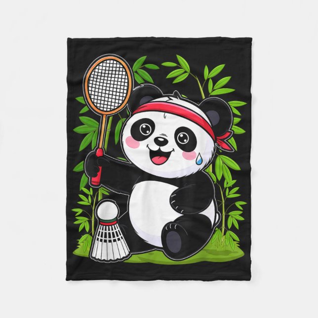 Couverture Polaire Panda Badminton Exhaussé - Funny mignonne Shuttle  (Devant)