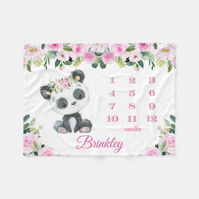 Couverture Polaire Panda Bear Baby Girl Monthly Milestone Baby (Devant (Horizontal))