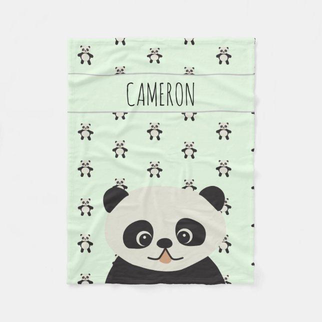 Couverture Polaire Panda moderne ours motif bébé nom vert (Devant)