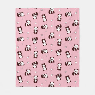 Couverture Polaire Panda Pink Coeur Blanket