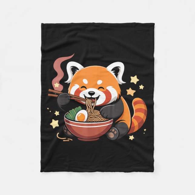 Couverture Polaire Panda roux mangeant des nouilles Ramen (Devant)