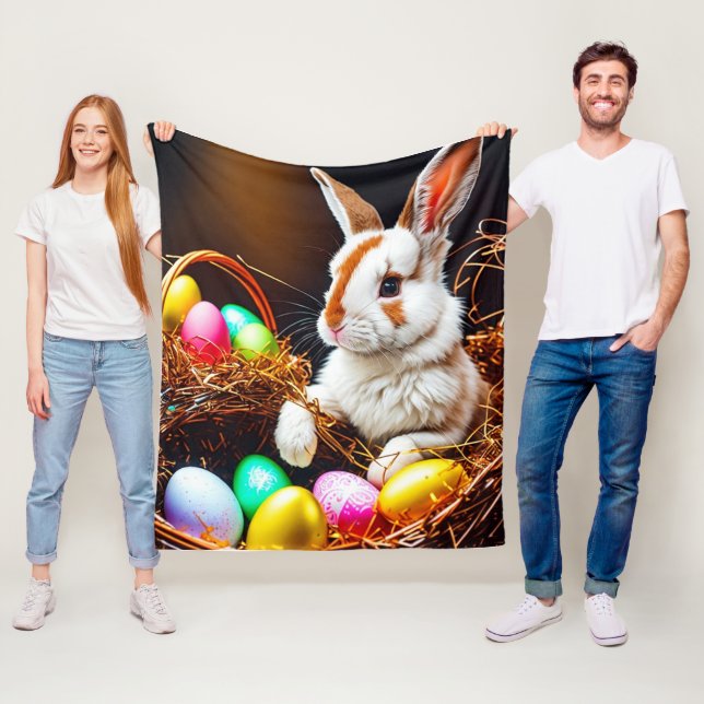 Couverture Polaire Panier et oeufs de lapin de Pâques (En situation)