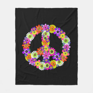 Couverture Polaire Panneau de paix Floral en noir