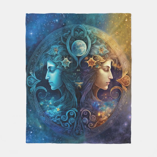 Couverture Polaire Panneau Zodiaque Gemini Design d'aquarelle (Devant)