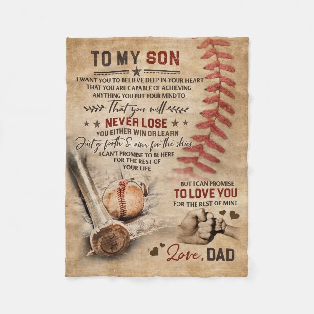 Couverture Polaire Papa À Mon Fils Je Promets De T'Aimer Baseball (Devant)