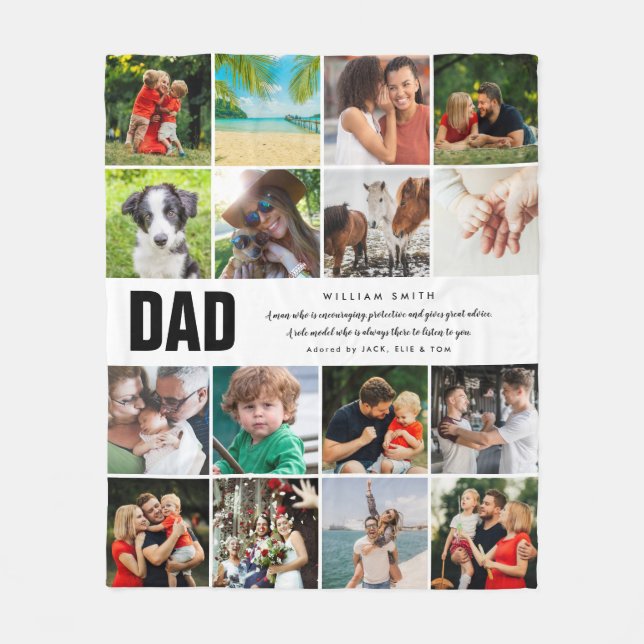 Couverture Polaire Papa Citation16 Collage photo Typographie moderne (Devant)