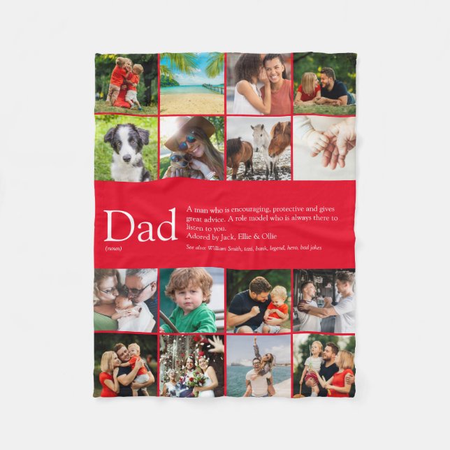 Couverture Polaire Papa Définition Dire 16 Photo Collage Rouge Petit (Devant)