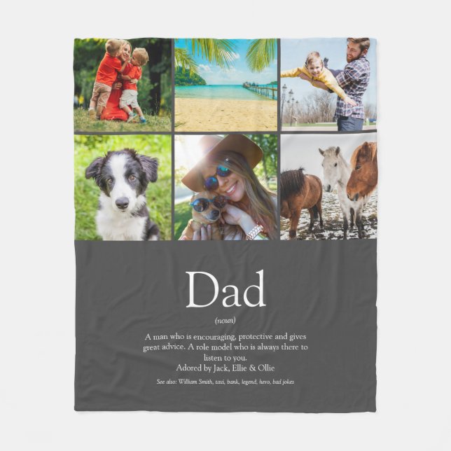 Couverture Polaire Papa Father Définition 6 Collage de photos Gris (Devant)