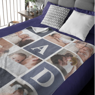 Couverture Polaire Papa, on t'aime   Moderne 8 Photo Color Block Flee
