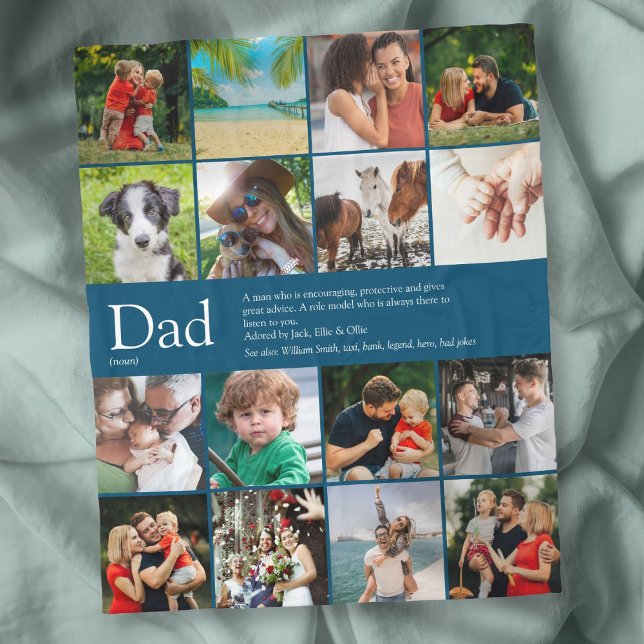 Couverture Polaire Papa Papa Papa Papa Père Définition 16 Photo Colla (Dad Papa Father Definition 16 Photo Collage Blue Fleece Blanket)