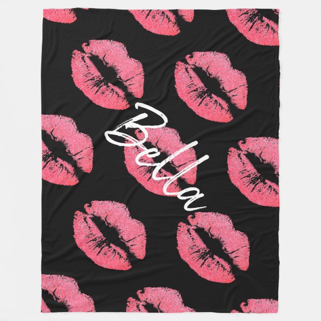 Couverture Polaire Papier à lèvres rose lèvre tache noir blanc mignon (Devant)