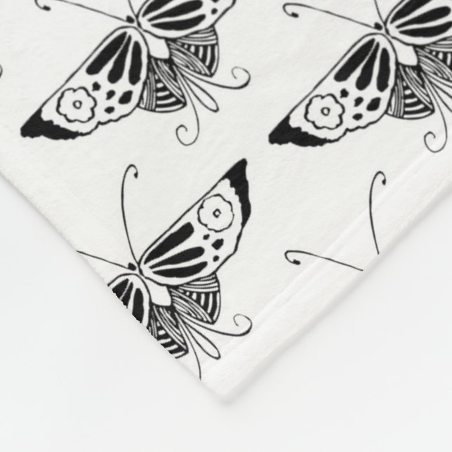 Couverture Polaire Papillon Art déco stylisé - noir et blanc (Coin)