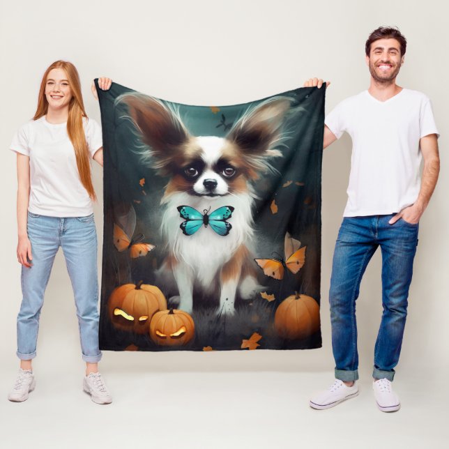 Couverture Polaire Papillon d'Halloween avec citrouilles effrayant (En situation)