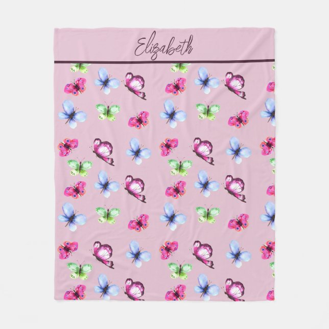 Couverture Polaire Papillon Magenta bleu rose personnalisé (Devant)