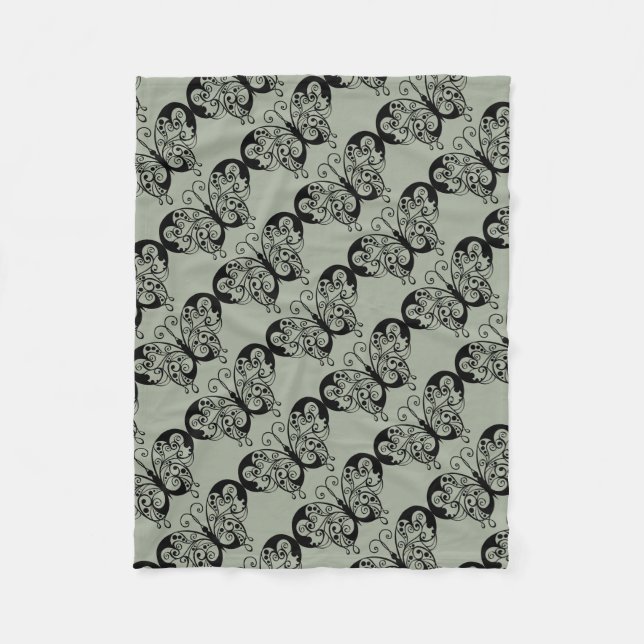 Couverture Polaire Papillon noir et gris (Devant)