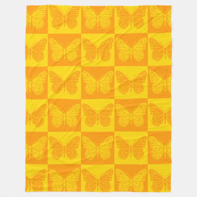 Couverture Polaire Papillon Retro Checkerboard Motif Jaune orange (Devant)