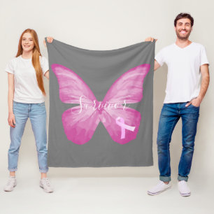 Couverture Polaire Papillon rose Cancer du sein Survivant