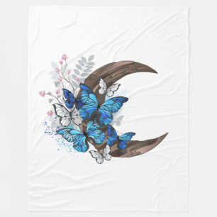 Couverture Polaire Papillons bleus sur croissant en bois