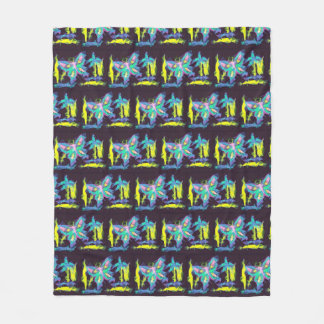 Couverture Polaire Papillons cubes et fleurs Blanche en polaire