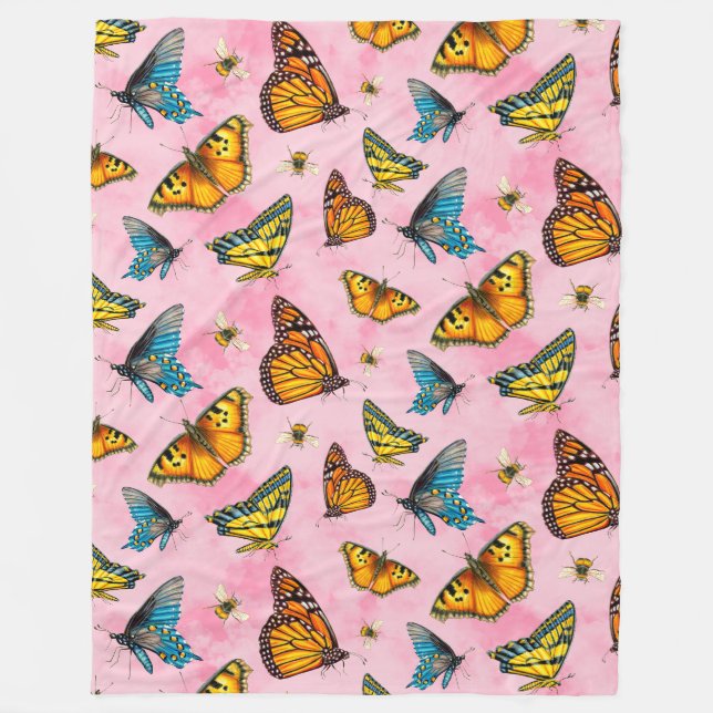 Couverture Polaire Papillons et abeilles au-dessus du ciel (Devant)