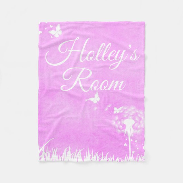 Couverture Polaire Papillons et Coeurs roses Personnalisés (Devant)