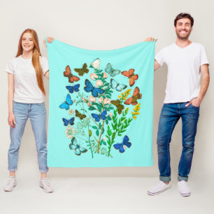 Couverture Polaire Papillons et Fleur sauvage Vintage Botanique
