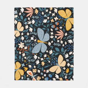 Couverture Polaire Papillons Floral : Main Tirée Sans Couture.
