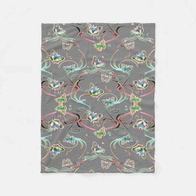 Couverture Polaire Papillons ornements gris (Devant)