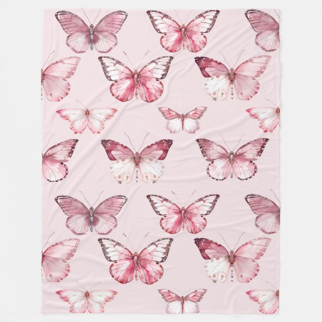 Couverture Polaire Papillons roses (Devant)