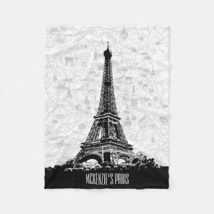 Couverture Polaire Paris Tour Eiffel Noir Blanc Vintage Nom de la car