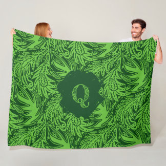 Couverture Polaire Parmi les feuilles monogramme vert