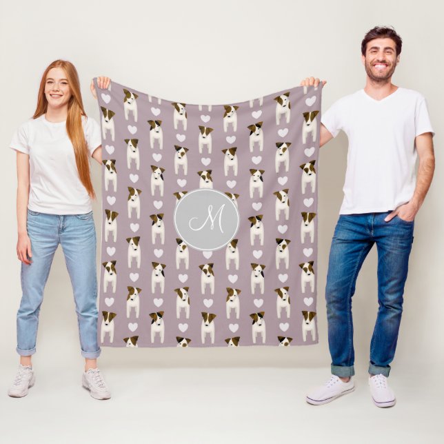 Couverture Polaire Parson Jack Russells motif monogrammed lilas (En situation)