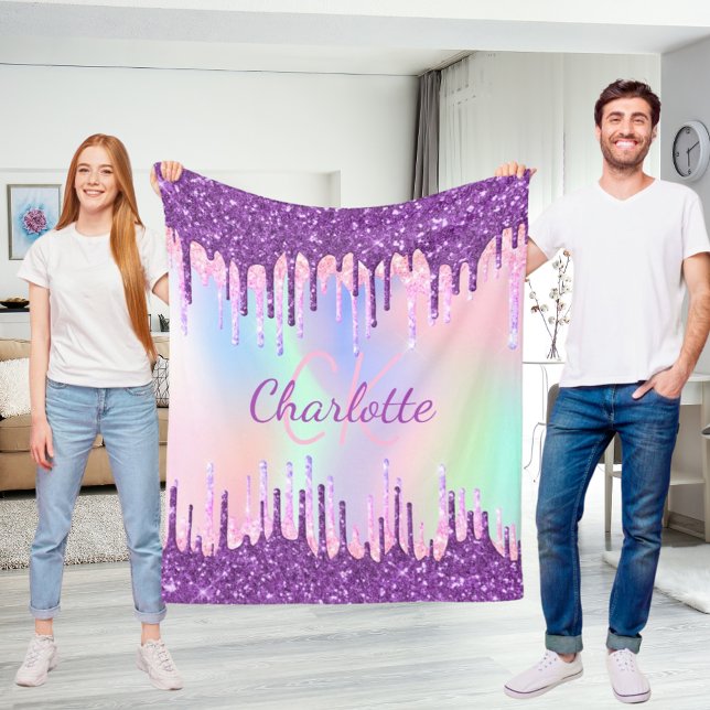 Couverture Polaire Parties scintillant arc-en-ciel goutte violet rose (Créateur téléchargé)