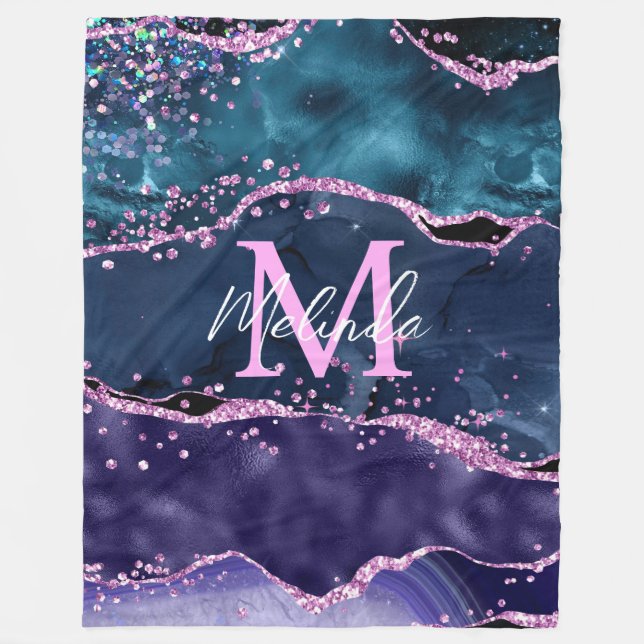 Couverture Polaire Parties scintillant bleue et violet marine Agate m (Devant)
