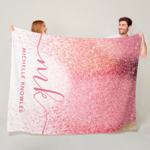 Couverture Polaire Parties scintillant Blush Rose Rose Or Script Mono
