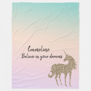 Couverture Polaire Parties scintillant d'or Unicorn Aqua Peach Peach 