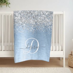 Couverture Polaire Parties scintillant en argent brossé bleu Nom du m